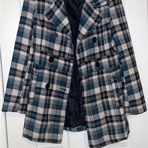 Tilly's Blue and Black Plaid Pea Coat